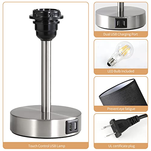 Yarra-Decor Bedside Lamp with USB Port - Touch Control Table Lamp for Bedroom Wood 3 Way Dimmable Nightstand Lamp with Round Black Shade for Living Room, Dorm, Home Office (LED Bulb Included) (Blacl2) - Image 5