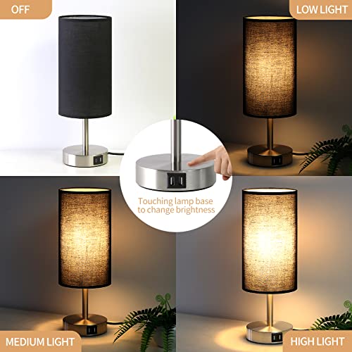 Yarra-Decor Bedside Lamp with USB Port - Touch Control Table Lamp for Bedroom Wood 3 Way Dimmable Nightstand Lamp with Round Black Shade for Living Room, Dorm, Home Office (LED Bulb Included) (Blacl2) - Image 2