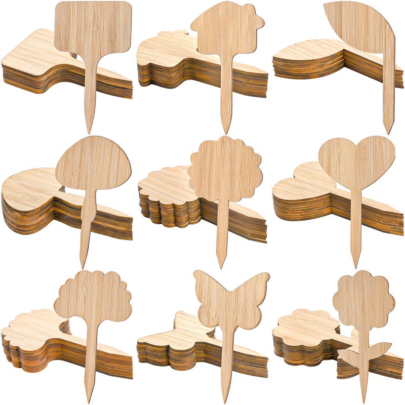 Elsjoy Elsjoy 90 Pack Bamboo Plant Labels 9 Styles Cute Plant Tags Garden Markers Wooden Garden Labels for Seeds Herbs Vegetables Gifts 