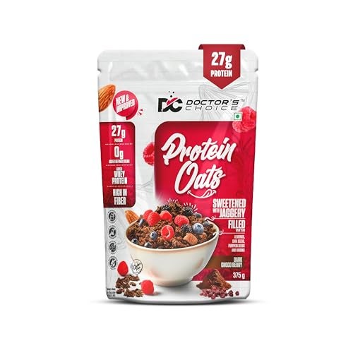 DC DOCTORS CHOICE Doctors Choice High Protein Oats 375g | 27g Protein Oatmeal | Dark Choco Berry Flavor | No Added Sugar | Gluten Free | High Fiber Healthy Breakfast Oats - Image 1
