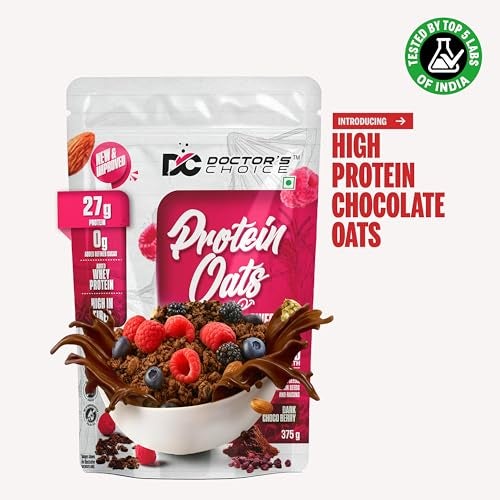 DC DOCTORS CHOICE Doctors Choice High Protein Oats 375g | 27g Protein Oatmeal | Dark Choco Berry Flavor | No Added Sugar | Gluten Free | High Fiber Healthy Breakfast Oats - Image 2