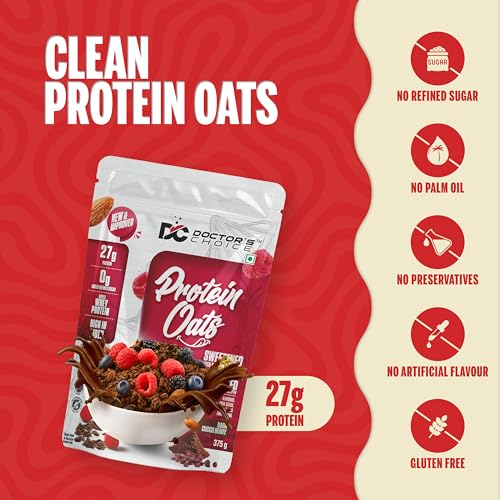 DC DOCTORS CHOICE Doctors Choice High Protein Oats 375g | 27g Protein Oatmeal | Dark Choco Berry Flavor | No Added Sugar | Gluten Free | High Fiber Healthy Breakfast Oats - Image 3
