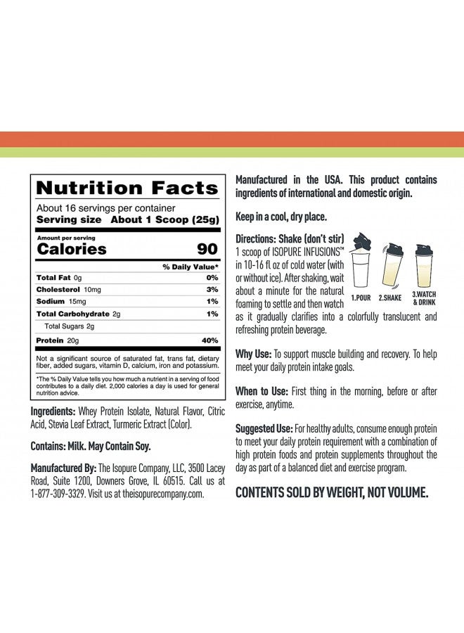 Isopure Isopure Protein Powder, Clear Whey Isolate Protein, Post Workout Recovery Drink Mix, Gluten Free with Zero Added Sugar, Infusions- Mango Lime, 16 Servings - Image 3