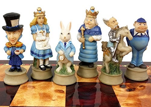 HPL Alice in Wonderland Fantasy Chess Men Set WHigh Gloss Cherry and Burlwood Color Storage Board - Image 5