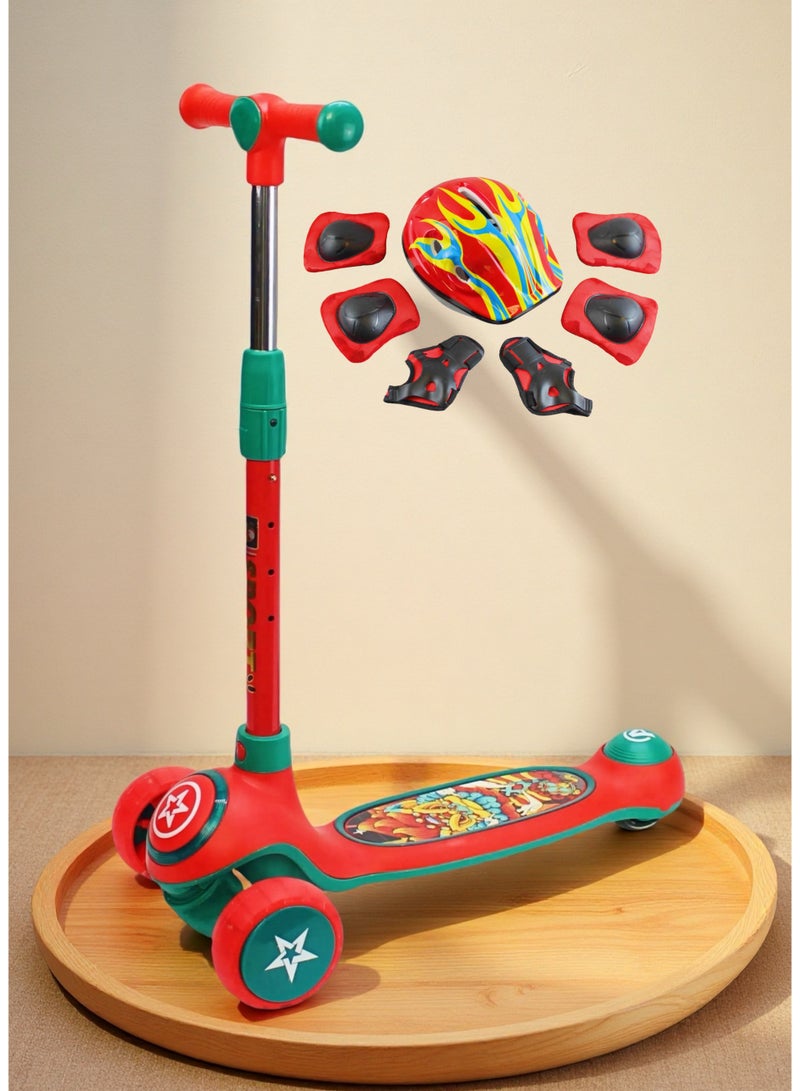 إيزي فيتشور سكوتر ركل قابل للطي من EASY FUTURE للأطفال من سن 3 إلى 8 سنوات: مقبض قابل لضبط الارتفاع، عجلات LED، فرامل خلفية وموسيقى ممتعة، بما في ذلك مجموعة كاملة من معدات الحماية - Image 1