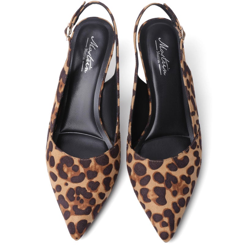 Mostrin Leopard Kitten Heels for Women Slingback Pointed Closed Toe Heels Women's Pumps Dress Pumps Shoes for Wedding, Party, Commuting Size 8 - Image 4