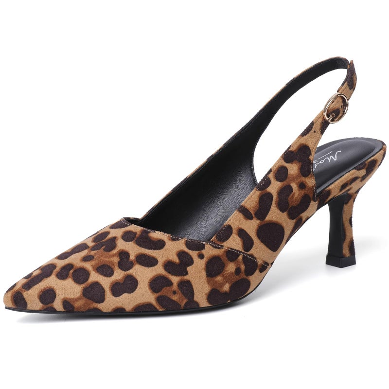 Mostrin Leopard Kitten Heels for Women Slingback Pointed Closed Toe Heels Women's Pumps Dress Pumps Shoes for Wedding, Party, Commuting Size 8 - Image 1