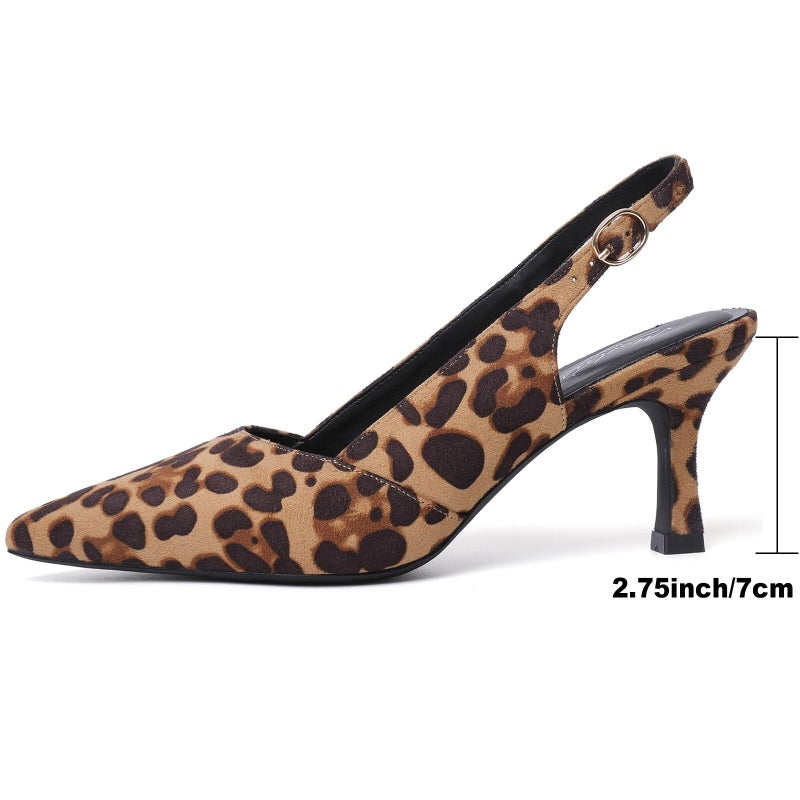 Mostrin Leopard Kitten Heels for Women Slingback Pointed Closed Toe Heels Women's Pumps Dress Pumps Shoes for Wedding, Party, Commuting Size 8 - Image 5