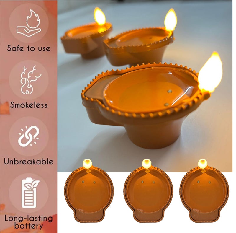 Ted Tech Set Of 12, Tedtech Water Sensor Led Diyas Candle With Water Sensing Technology E-Diya, Warm Orange Ambient Lights, Battery Operated Led Candles For Home Decor, Festivals Decoration - Plastic - Image 2
