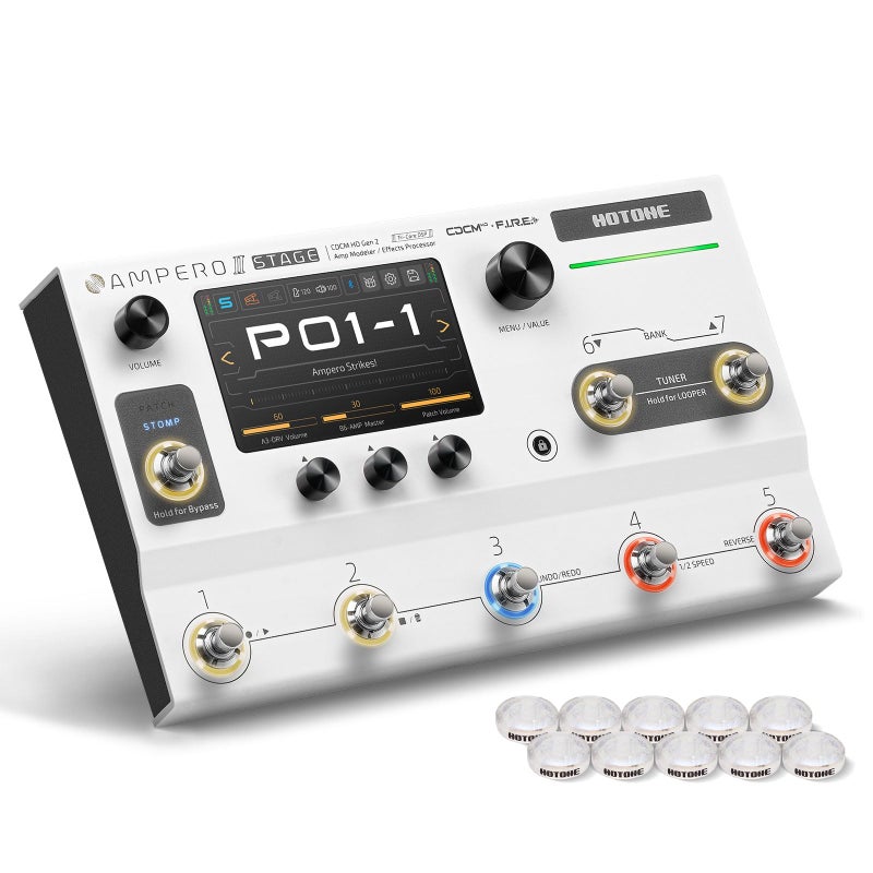 HOTONE MultiEffects Pedal Dual Effect Chains with FX Loop MIDI IO Stereo OTG USB Audio Interface Touch Screen Ampero II StageInclude 10 PCS Additional Footswitch Toppers By VOLKTONE