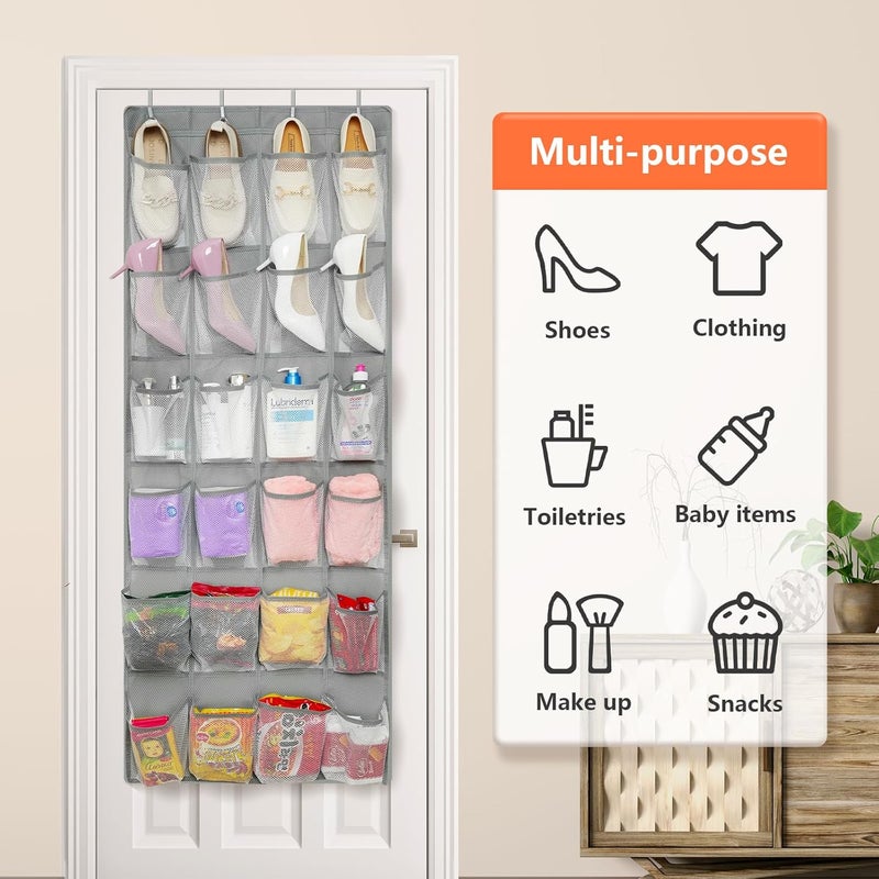 FENTEC Over Door Shoe Storage Organiser, 24 Large Mesh Pockets Over Door Shoe Organizer, Hanging Shoe Storage Door Shoe Rack, Sturdy Back of Door Storage with Hooks for Bedroom Bathroom Wardrobe - Image 4
