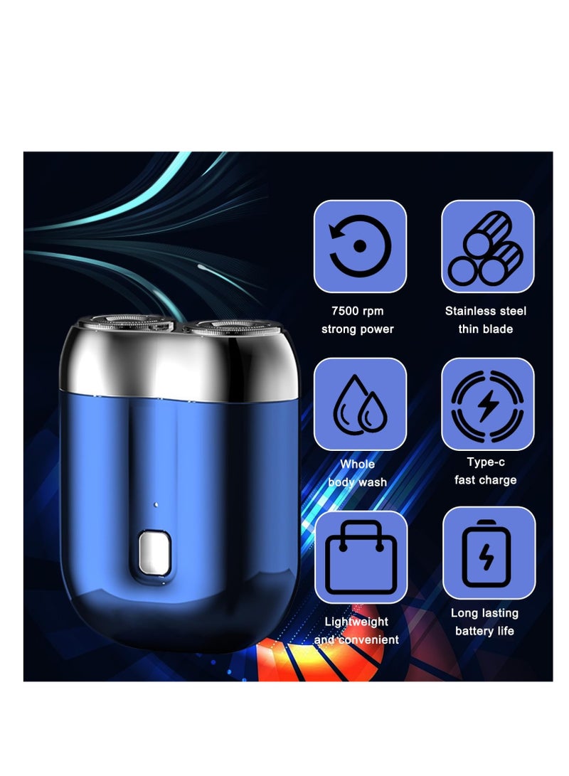 AirYoung New Model Mini Dual-Head Electric Shaver, 2026 New Upgrade Pocket Shaver USB Mini Shavers for Men, Washable Double Head Razor, Rechargeable Waterproof Compact Electric (Blue) - Image 2