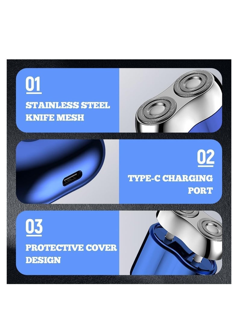 AirYoung New Model Mini Dual-Head Electric Shaver, 2026 New Upgrade Pocket Shaver USB Mini Shavers for Men, Washable Double Head Razor, Rechargeable Waterproof Compact Electric (Blue) - Image 4