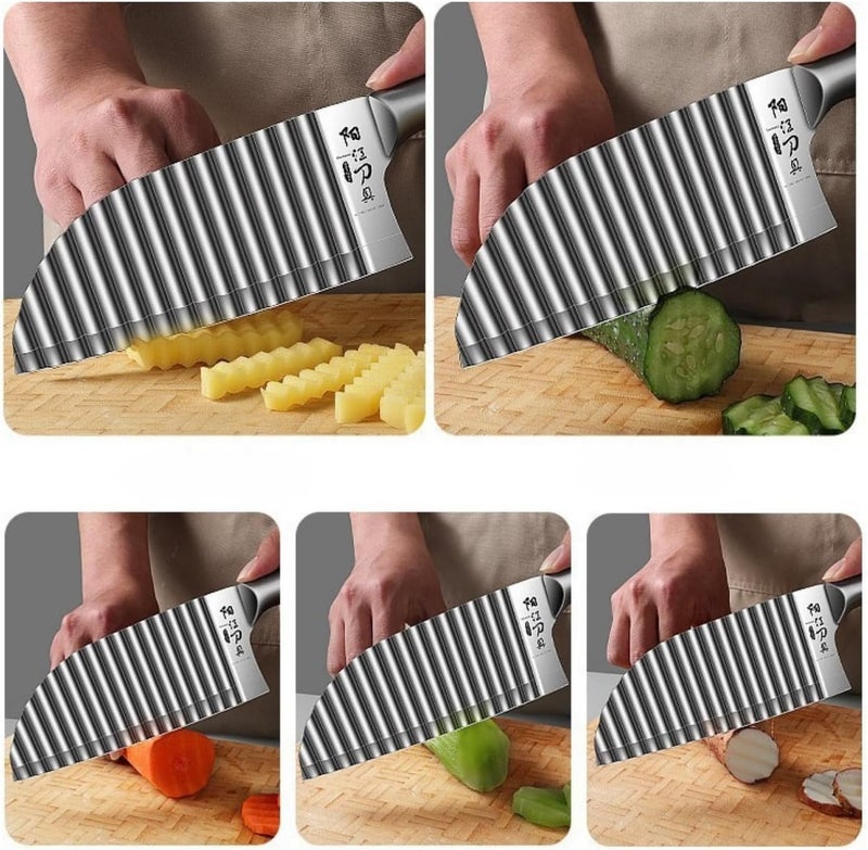 KANGDAWEI Stainless Steel Crinkle Cutter - Wavy Vegetable & Fruit Knife for Crinkle Cut Fries, Pickles, Carrots - Kitchen Gadget for BLW, Potatoes, Watermelon (【A】) - Image 3