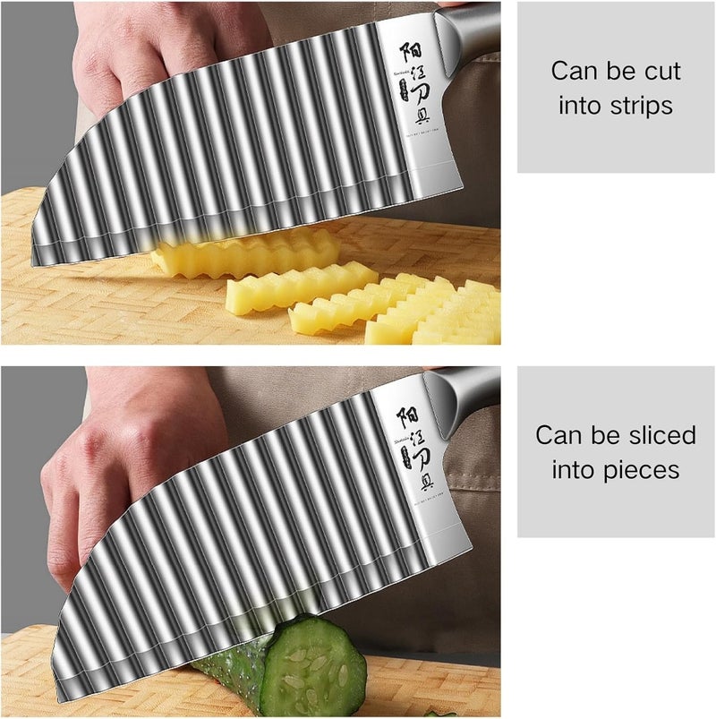 KANGDAWEI Stainless Steel Crinkle Cutter - Wavy Vegetable & Fruit Knife for Crinkle Cut Fries, Pickles, Carrots - Kitchen Gadget for BLW, Potatoes, Watermelon (【A】) - Image 5