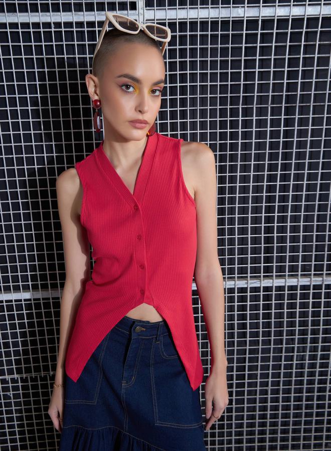 ساسافراس بلوزة بدون أكمام بياقة أمامية بأزرار من ستايلي - Image 1