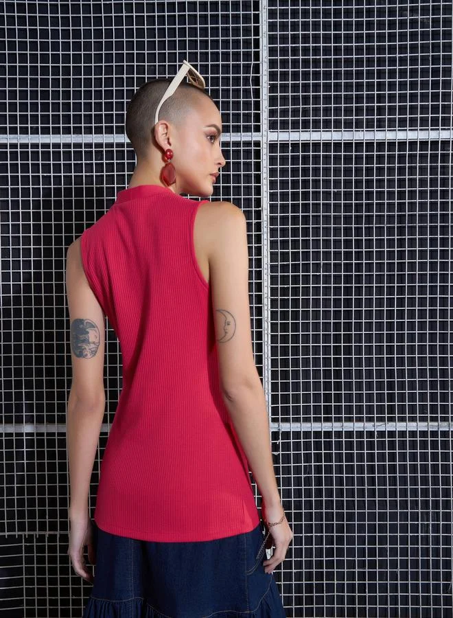 SASSAFRAS SASSAFRAS Rib Front Button Sleeveless Top