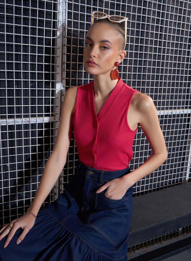 ساسافراس بلوزة بدون أكمام بياقة أمامية بأزرار من ستايلي - Image 2