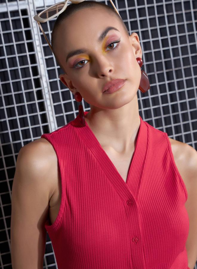 ساسافراس بلوزة بدون أكمام بياقة أمامية بأزرار من ستايلي - Image 4