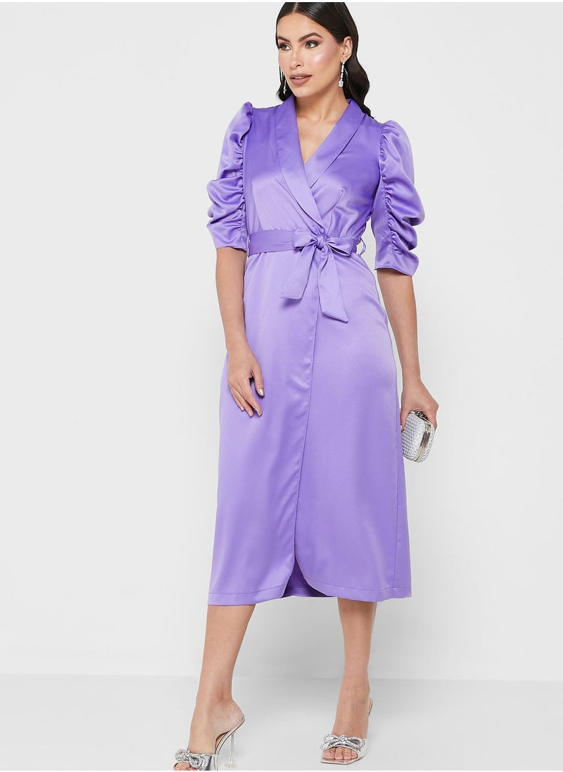 Closet London - Gathered Sleeve Wrap Dress - Image 1