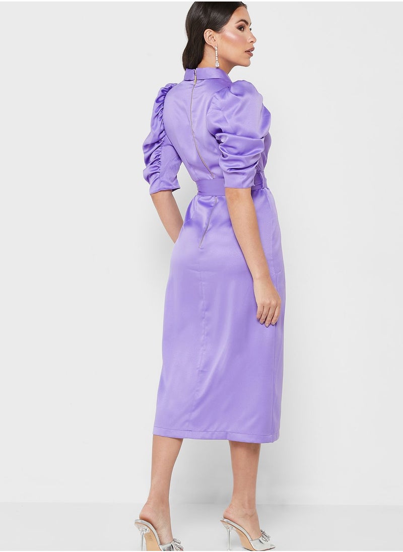 Closet London - Gathered Sleeve Wrap Dress - Image 1