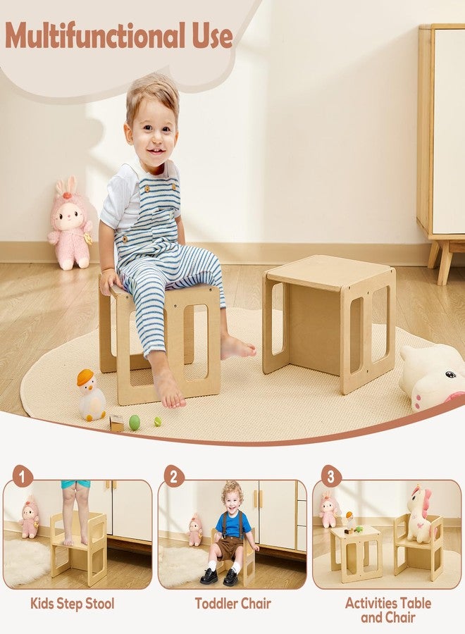 FUNLIO كرسي مونتيسوري قابل لتعديل الارتفاع من FUNLIO، مناسب للأطفال من عمر سنة إلى ثلاث سنوات، مصنوع من خشب صلب عالي الجودة، مثالي للأكل والقراءة واللعب، أثاث مونتيسوري معتمد من CPC - طبيعي (قطعتان) - Image 3