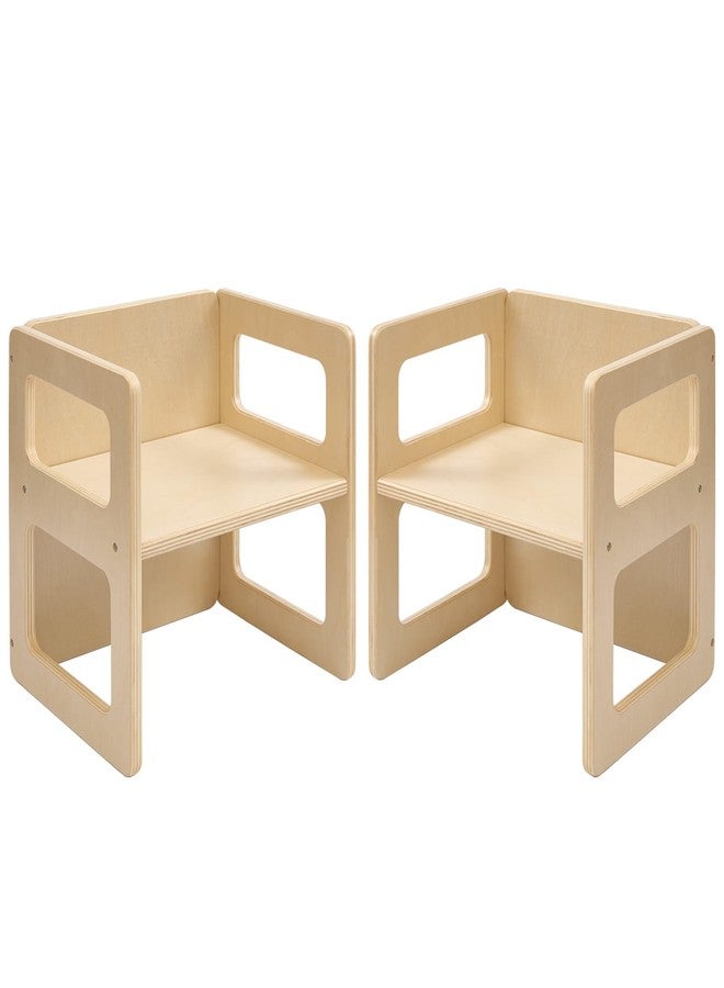 FUNLIO كرسي مونتيسوري قابل لتعديل الارتفاع من FUNLIO، مناسب للأطفال من عمر سنة إلى ثلاث سنوات، مصنوع من خشب صلب عالي الجودة، مثالي للأكل والقراءة واللعب، أثاث مونتيسوري معتمد من CPC - طبيعي (قطعتان) - Image 1