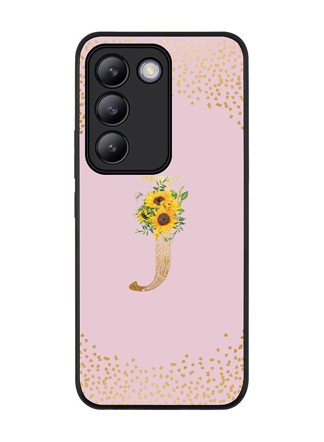 Stylizedd Rugged Black edge case for Vivo V30 Lite 5G, Flexible Cover -  Custom Monogram Initial Letter Mandala Floral Pattern Alphabet - J  (Pink ) - Image 1