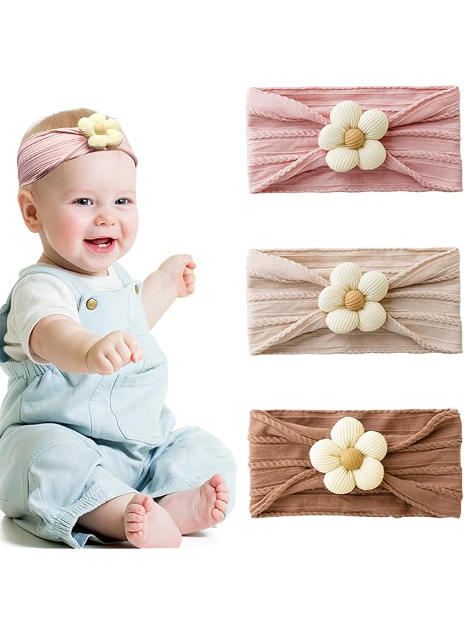 erorex 3Pcs Baby Flower Headbands Nylon Stretchy Soft Hair Bands Handmade Cute Hairbands For Newborn - Image 1