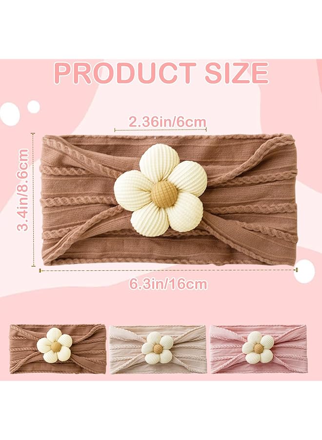 erorex 3Pcs Baby Flower Headbands Nylon Stretchy Soft Hair Bands Handmade Cute Hairbands For Newborn - Image 2