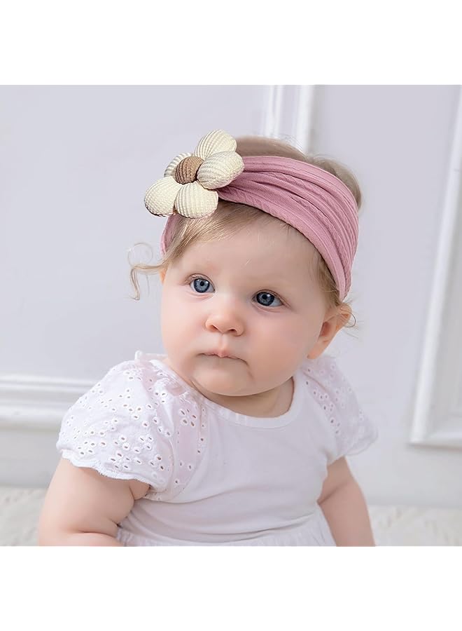 erorex 3Pcs Baby Flower Headbands Nylon Stretchy Soft Hair Bands Handmade Cute Hairbands For Newborn - Image 5
