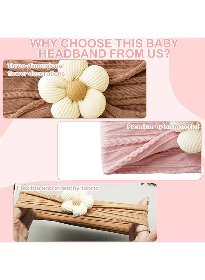 erorex 3Pcs Baby Flower Headbands Nylon Stretchy Soft Hair Bands Handmade Cute Hairbands For Newborn - Image 3