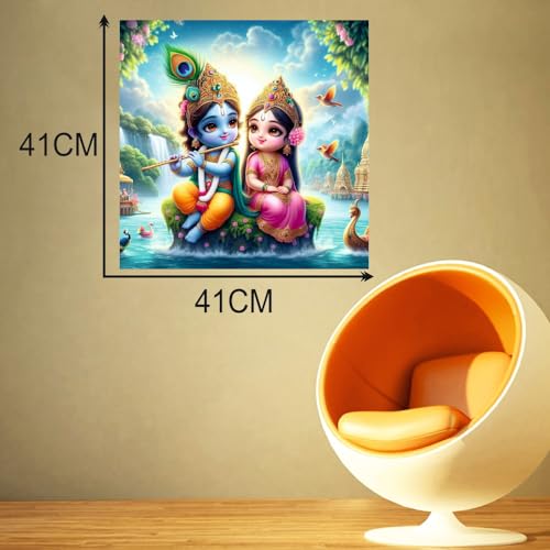 Decals Creation Blue Little Krishna Feather With Radha And Sea Wall Poster For Living Room, Kids Room, Office (Size - 41CM X 41CM) - Image 4