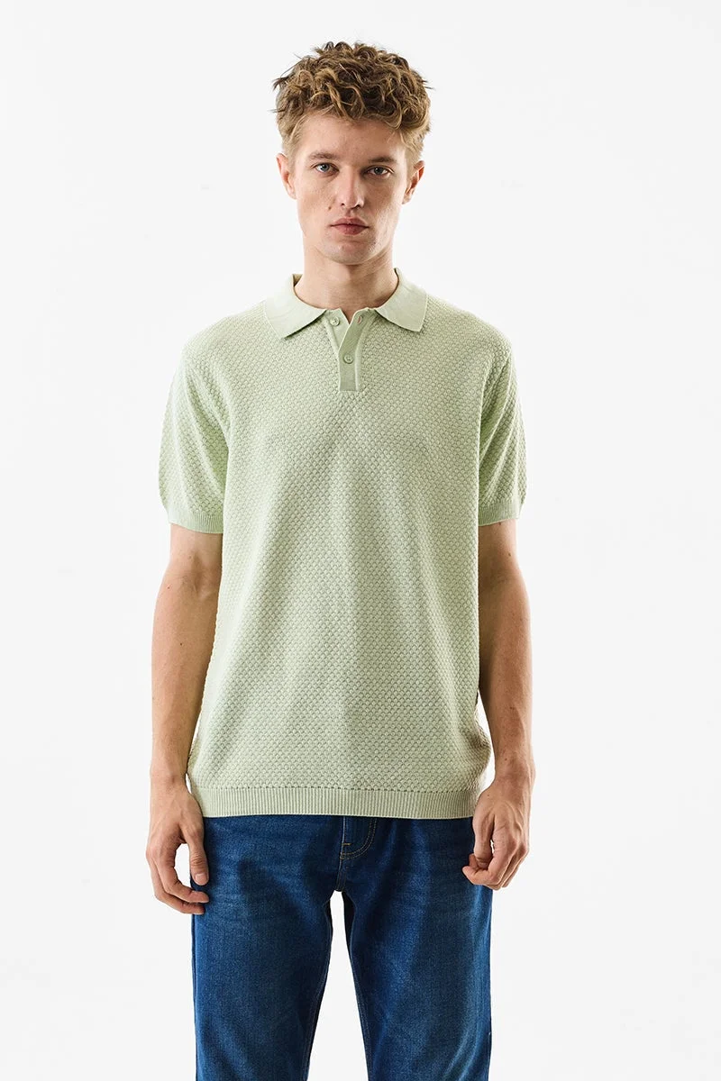SNITCH Pastel Green Textured Half Sleeve Slim Fit T-Shirt
