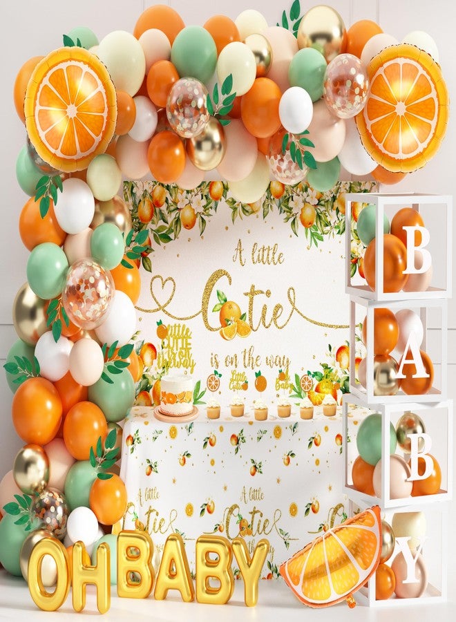 TREWAVE Little Cutie Baby Shower Decoration Orange Theme Birthday Party Supplies A Little Cutie is On The Way Backdrop Tablecloth Balloon Garland for Tangerine Fruit 1st Birthday Baby Shower - Image 1