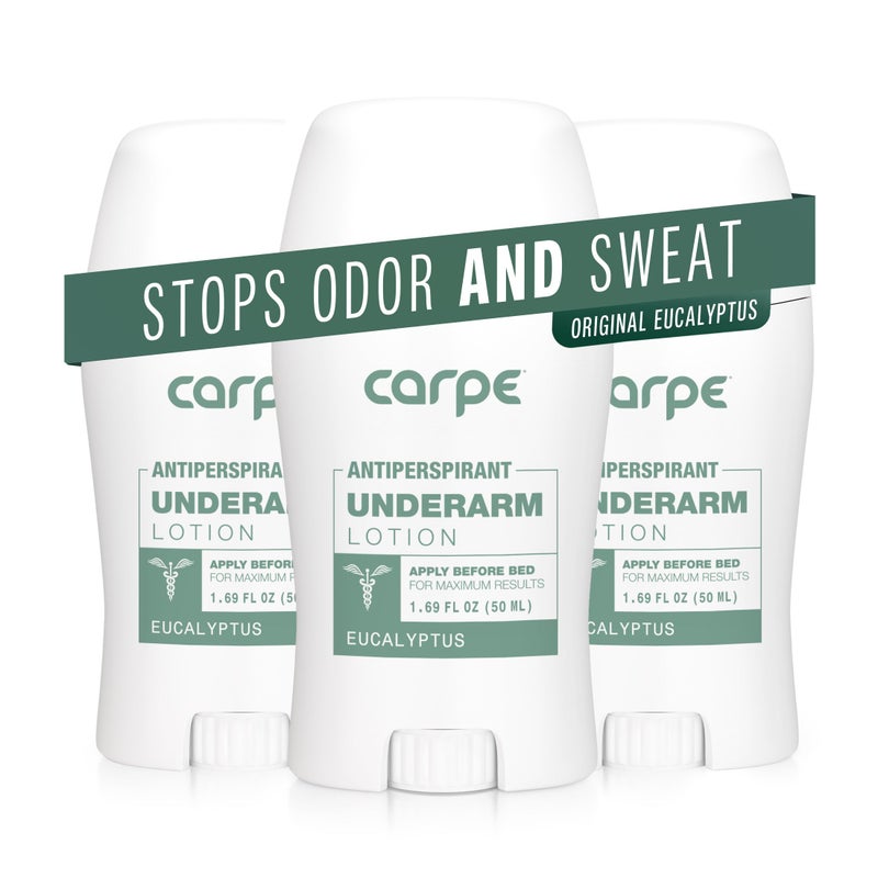 Carpe Underarm Antiperspirant and Deodorant, Clinical strength antiperspirant with all-natural eucalyptus scent, Combat excessive sweating and stay fresh. Great for hyperhidrosis (Pack of 3) - Image 1