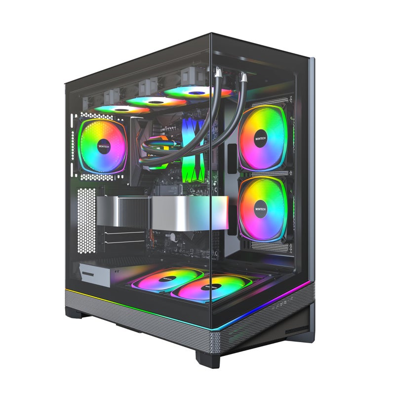 MONTECH Sky 3 ATX PC Case, Panoramic Glass, Adjustable Airflow, Personalized Design, 360mm Radiator Support, 3x120mm ARGB PWM Fans Pre-Installed, Compact Build for Next-Gen GPU, Black (SKY3B) - Image 2