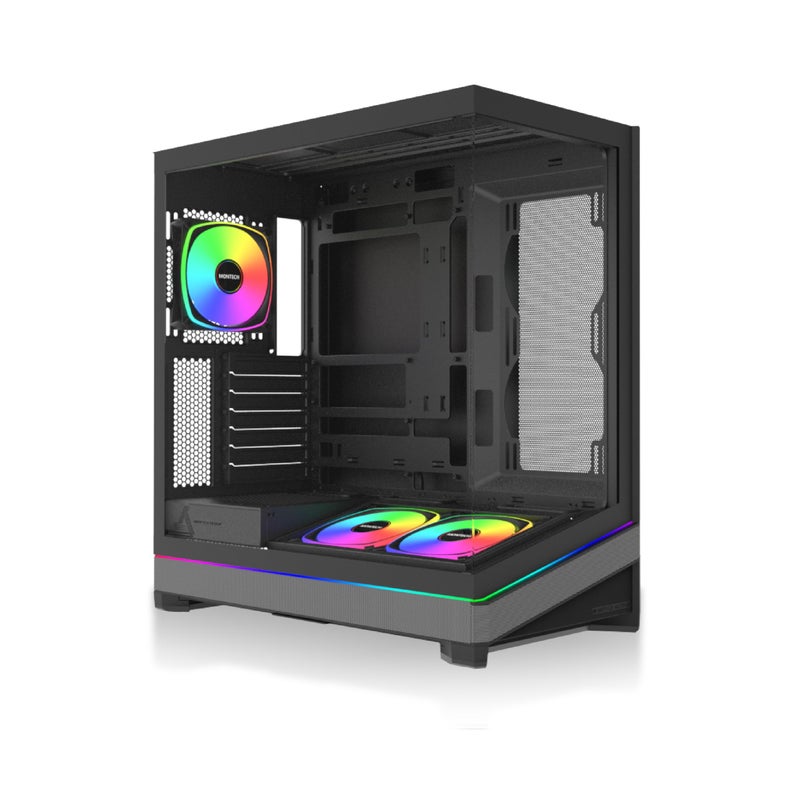 MONTECH Sky 3 ATX PC Case, Panoramic Glass, Adjustable Airflow, Personalized Design, 360mm Radiator Support, 3x120mm ARGB PWM Fans Pre-Installed, Compact Build for Next-Gen GPU, Black (SKY3B) - Image 1
