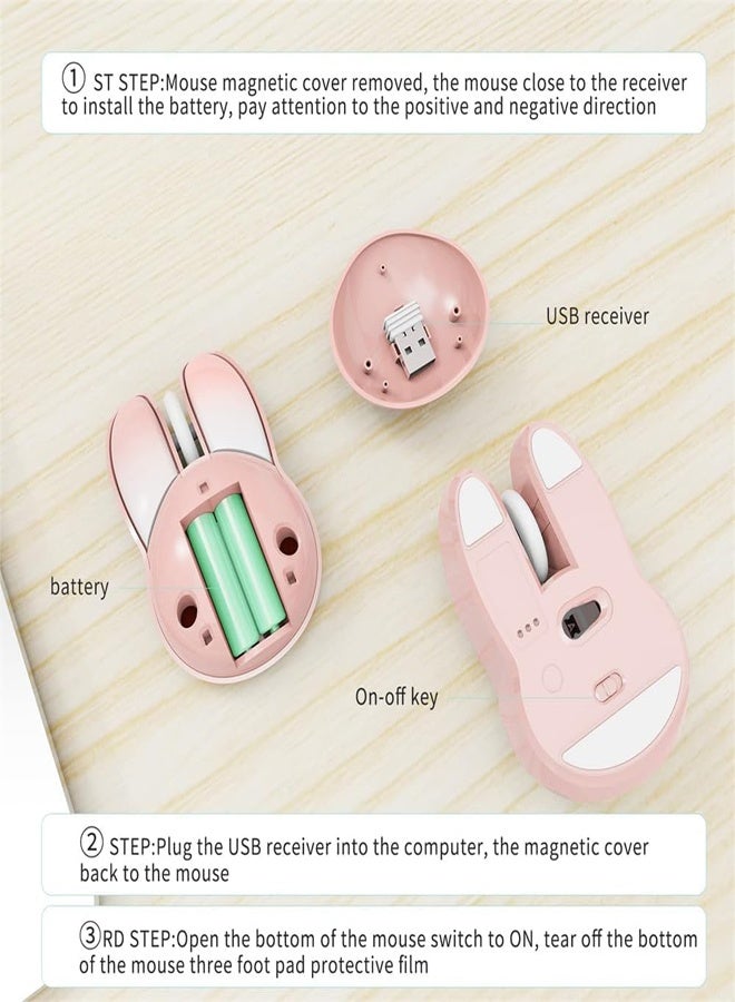 General Wireless Silent Mouse Cute Rabbit Designs 2.4G Slim Cordless Mice Opatical Mouse Wireless for Chromebook PC Laptop Notebook for Women Girl  - Image 3