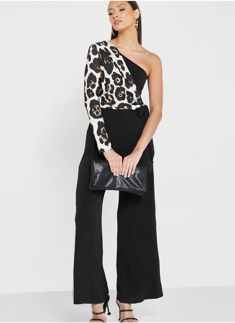 John Zack - Printed One Shoulder Colorblock Jumpsuit - Image 1