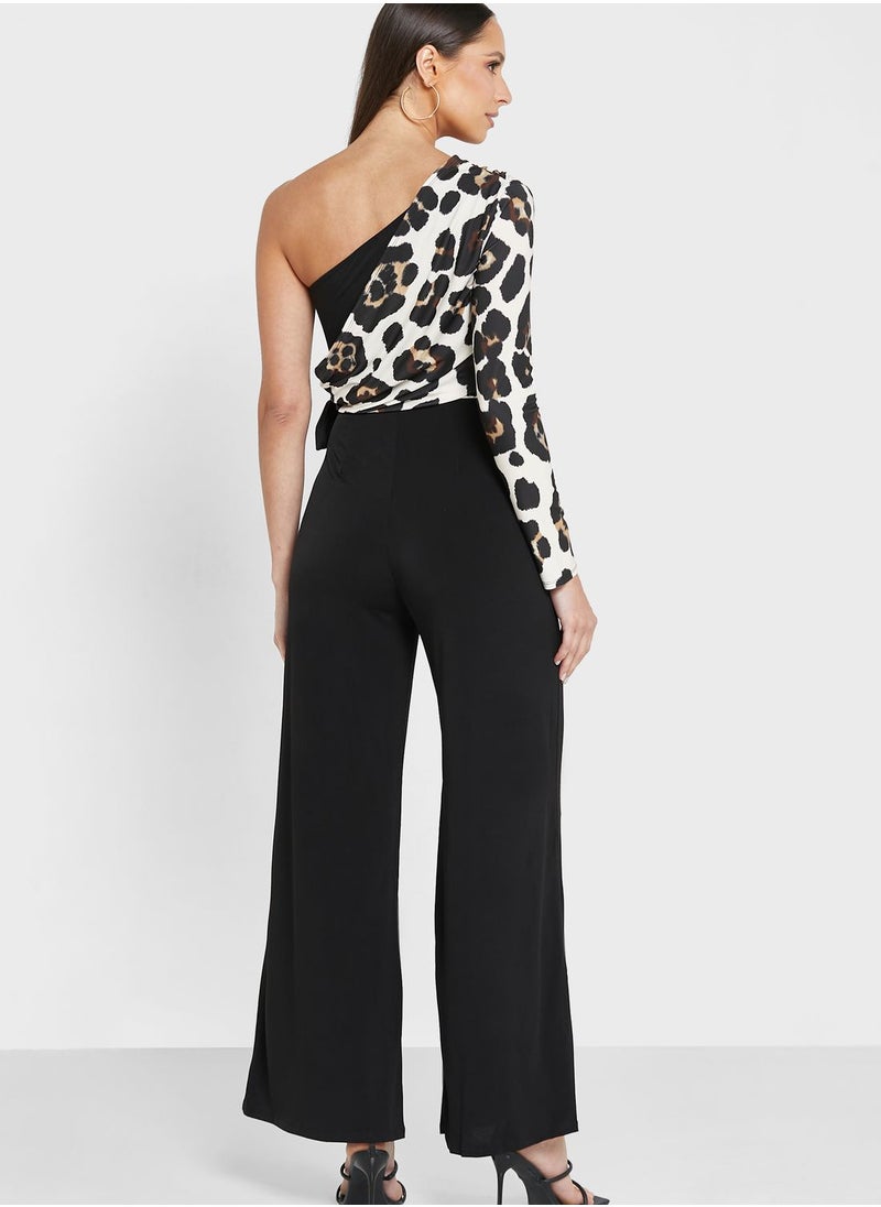 John Zack - Printed One Shoulder Colorblock Jumpsuit - Image 1