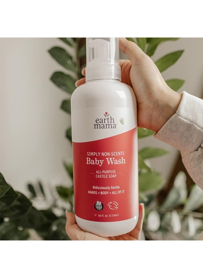 Earth Mama - Simply Non-Scents Baby Wash Foaming Hand Soap, Organic All-Purpose Fragrance Free Body Wash for Sensitive Skin, Castile Soap with Coconut Oil, Shea Butter, Calendula, & Aloe, 34floz - Image 1