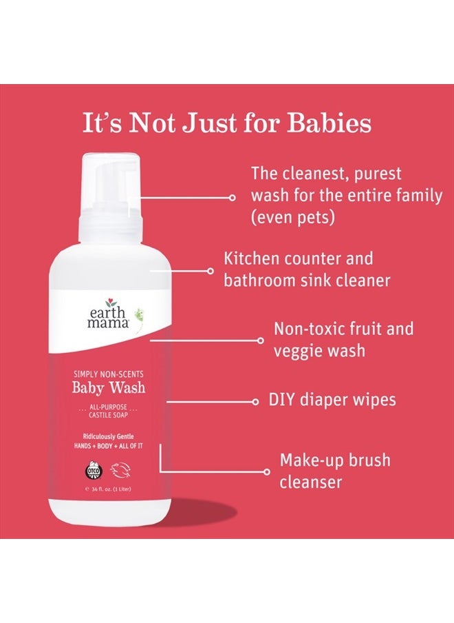 Earth Mama - Simply Non-Scents Baby Wash Foaming Hand Soap, Organic All-Purpose Fragrance Free Body Wash for Sensitive Skin, Castile Soap with Coconut Oil, Shea Butter, Calendula, & Aloe, 34floz - Image 1
