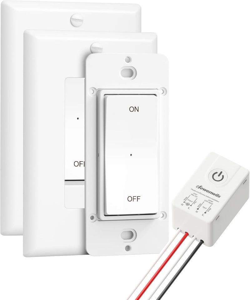 DEWENWILS Wireless Light Switch and Receiver Kit, 15A, No Wiring, No Interference, 100FT Control Range, Remote Light Switches Wireless for Lamp, Ceiling Light, Fan, 2 Transmitter+1 Receiver - Image 1