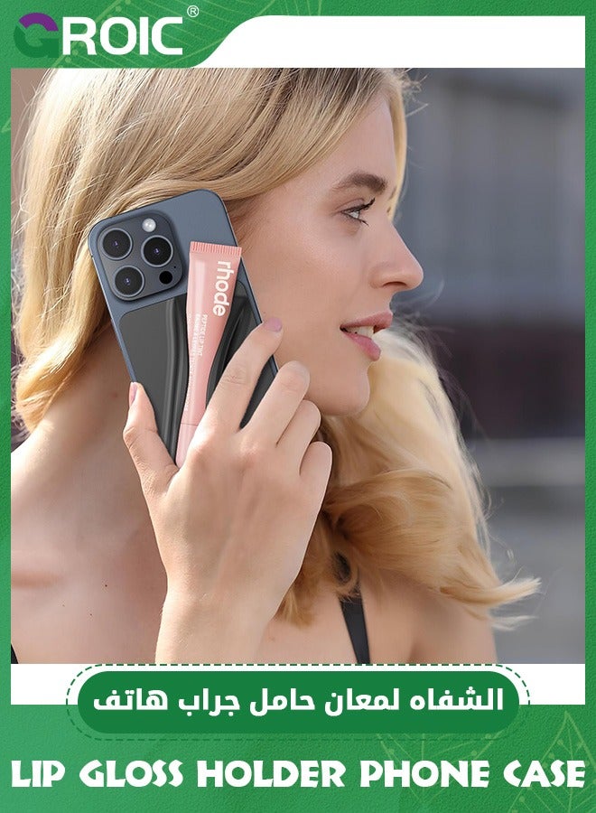 GROIC Silicone Lip Holder for Phone Case, Lip Gloss Holder Lipstick Lip Glaze Back Stick On Holder for Phone Cover, Silicone Phone Case Lip Holder Strong Adhesive Pocket Stick - Black  - Image 4