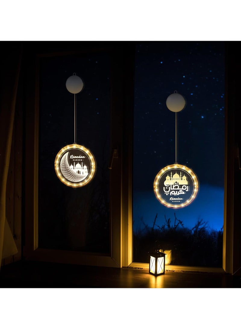 Generic Hortsun 2 Pieces Eid Ramadan Decorative Window Lights Moon Star LED Lights Ramadan Lights Decorations for Eid Mubarak Xmas Eve Wall Pathway Patio Bedroom Window Decoration (Castle Style)  - Image 2