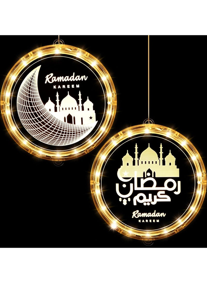 Generic Hortsun 2 Pieces Eid Ramadan Decorative Window Lights Moon Star LED Lights Ramadan Lights Decorations for Eid Mubarak Xmas Eve Wall Pathway Patio Bedroom Window Decoration (Castle Style)  - Image 1