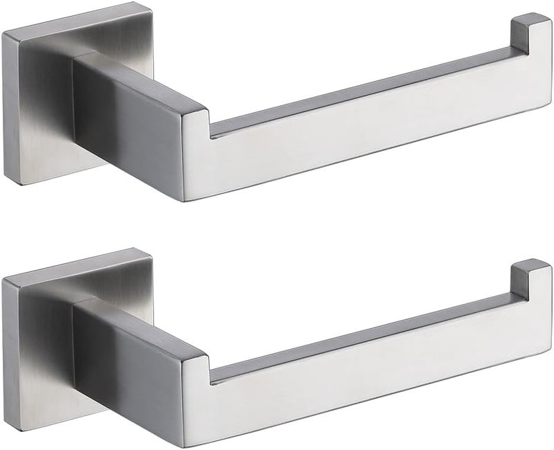 TASTOS Toilet Paper Holder Brushed Nickel 2 Pack, Toilet Tissue Roll Holders Dispenser and Hangers Wall Mounted for Bathroom & Kitchen, Stainless Steel Modern Square Style (Silver) - Image 1