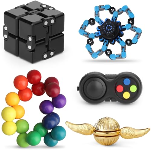 Dilabnba Fidget Toys Set 5 Pcs for Kids Adults Sensory Pack with Figette Cube Pad Ball Metal Finger Spinner Cool Gadget Desk Spinner Fingertip for Party Favors Christmas Stocking Stuffer Bulk - Image 1