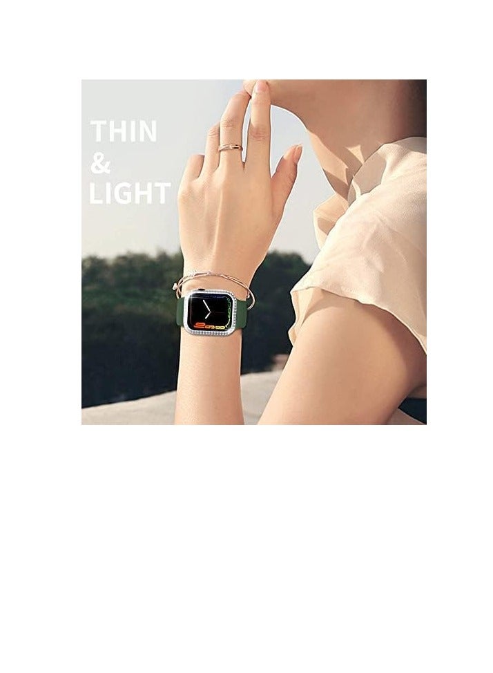 Case Compatible with Apple Watch Series 7 45mm Cover, Double Row Bling Crystal Diamonds Protective Cover PC Plated Bumper Frame Accessories (Silver, 45mm) - Image 3